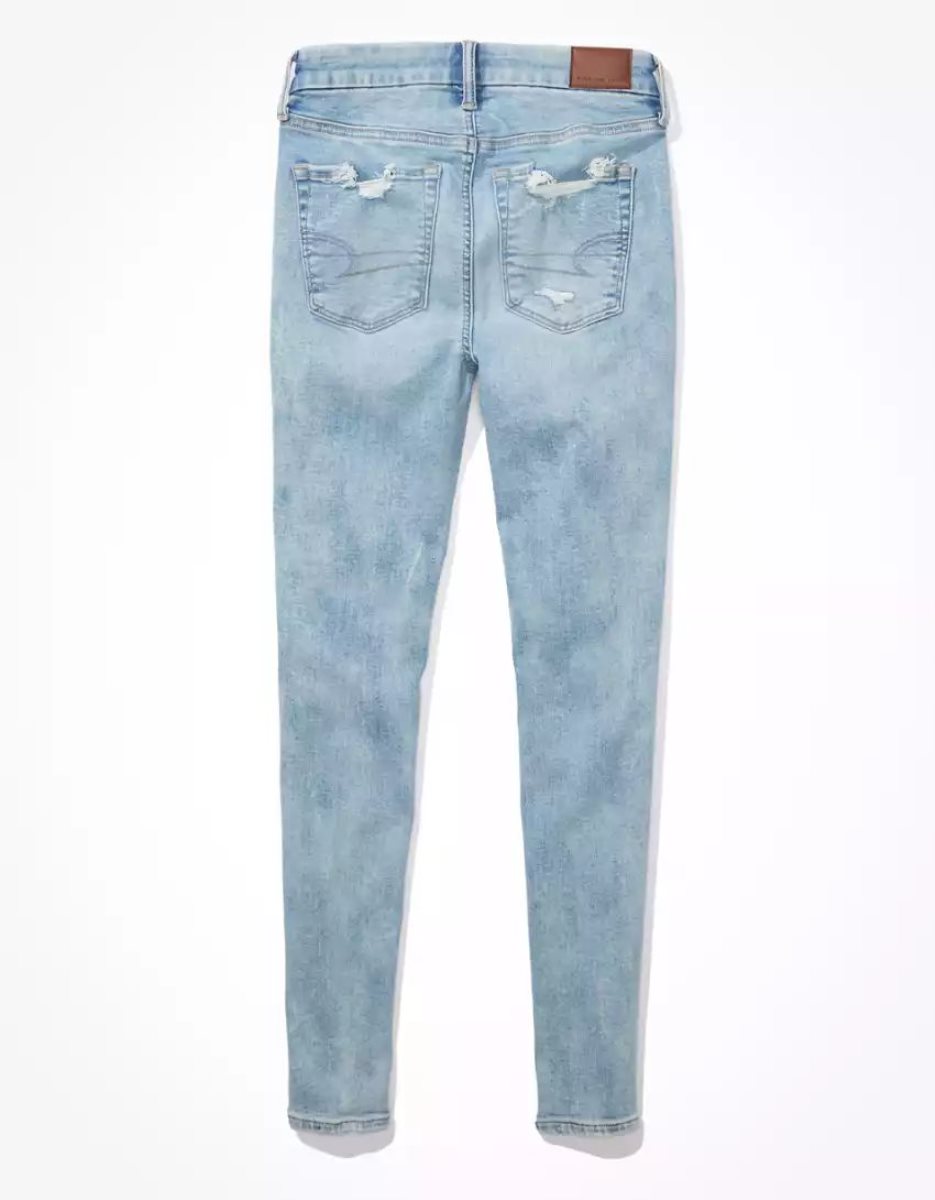 Jean American Eagle AE Lu(x)e Ripped High-Waisted Jegging Bleu Blanche Femme | DGO-34800973